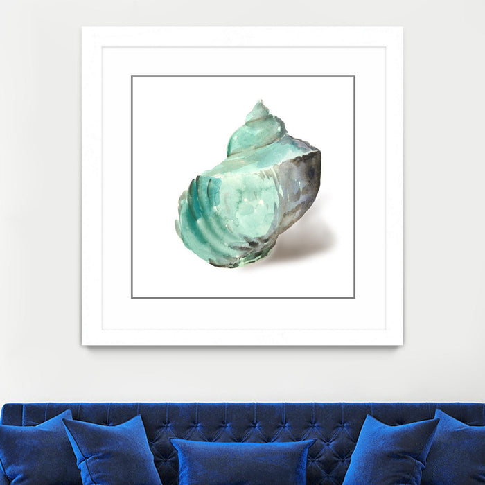 Œuvre d’art murale encadrée blanche et mate « Shell In Mint » 30 x 30