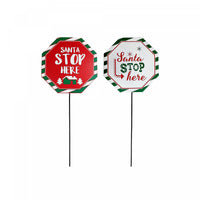 Piquet « Santa Stop Here » octogonal en métal - ensemble de 2