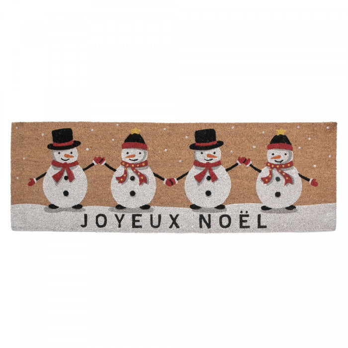 Paillasson en fibre de coco orné de quatre bonshommes de neige - « Joyeux Noël » 16 x 48