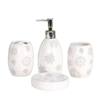 Ensemble de 4 accessoires en céramique blanche à motif de flocons de neige pour la salle de bain