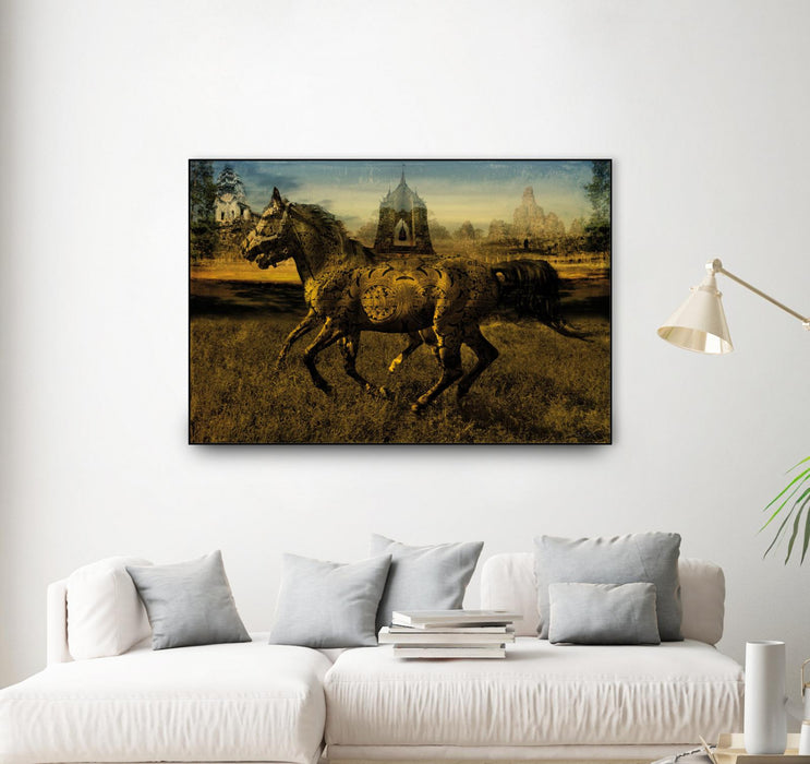 Œuvre d’art murale sur toile encadrée noire « 2 Horses » 36 x 24