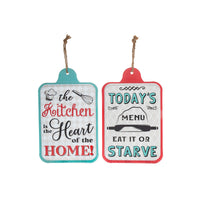 Panneau mural à suspendre « Kitchen » et « Menu » en métal - ensemble de 2 décorations murales