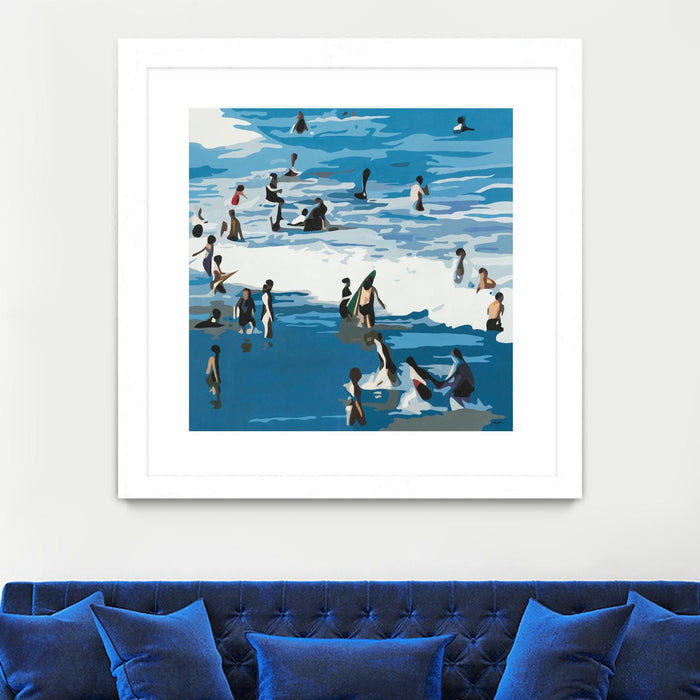 Œuvre d’art murale encadrée blanche et mate « Surf's Up » 36 x 36