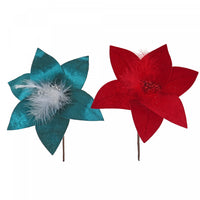 Décoration florale avec poinsettia en feutre et plumes - ensemble de 12 fleurs artificielles