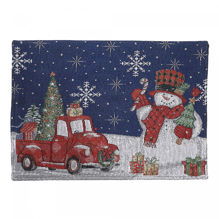 Napperon 13 x 18 en tapisserie orné d’un bonhomme de neige et de cadeaux- ensemble de 12