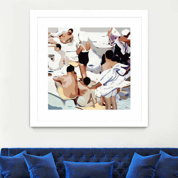 Œuvre d’art murale encadrée blanche et mate « Tammy & Greg's Pool Party » 30 x 30