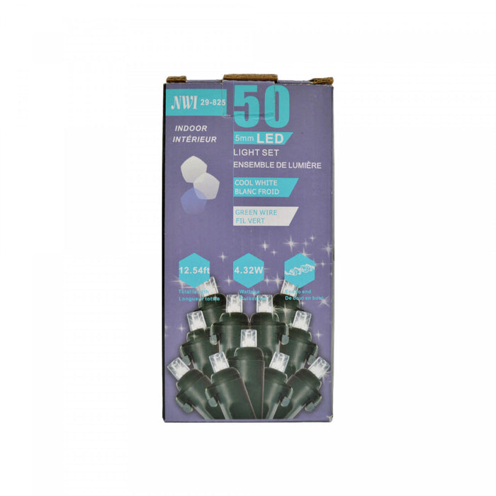 Jeu de 50 lumières à DEL de 5 mm pour l’intérieur avec ampoules blanc froid - ensemble de 2 jeux de lumières de Noël