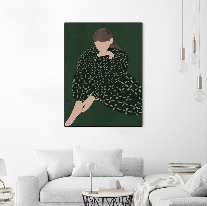 Œuvre d’art murale encadrée noire et mate « Woman In Green » 24 x 32