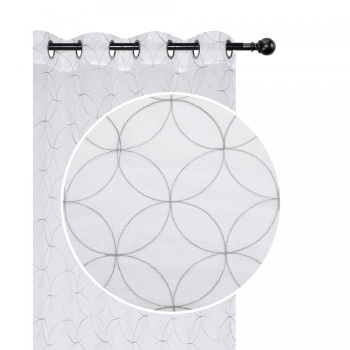 Panneau de rideau transparent en LurexMC brodé de motifs de diamants arrondis gris - ensemble de 2