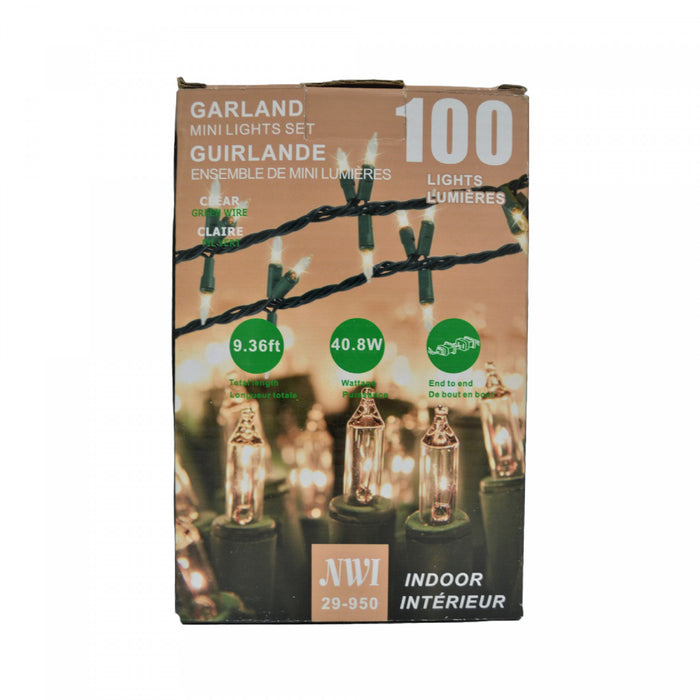 Guirlande de 100 lumières de 8,5 pi pour l’intérieur avec ampoules transparentes - ensemble de 2 jeux de lumières de Noël