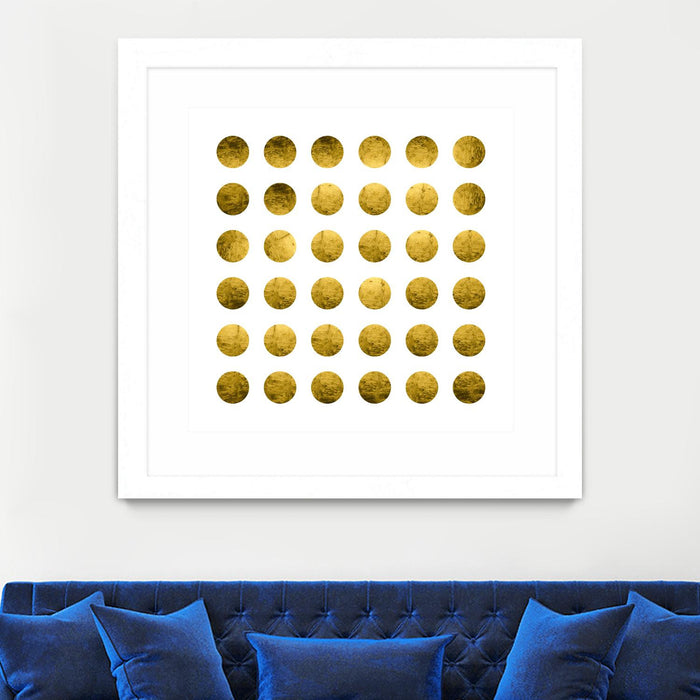 Œuvre d’art murale encadrée blanche et mate « Golden Spots White » 30 x 30