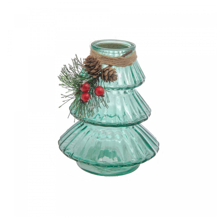 Vase en verre en forme d’arbre de Noël avec pomme de pin