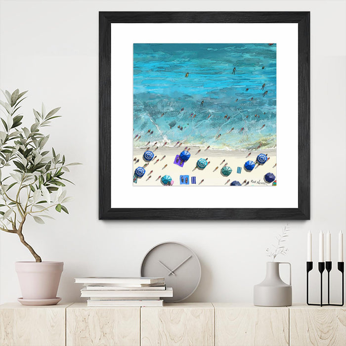 Œuvre d’art murale encadrée noire et mate « Hot Summer Beach » 30 x 30