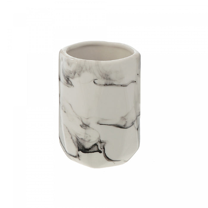 Gobelet pour salle de bain blanc marbre en céramique - ensemble de 2 accessoires pour salle de bain