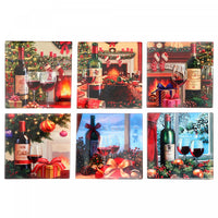 Sous-verre de Noël carré au thème du vin de 9 po en céramique - ensemble de 6