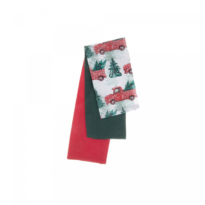 Ensemble de 3 linges à vaisselle à motif de camion rouge et d’arbre - ensemble de 2  paquets de linge pour la cuisine