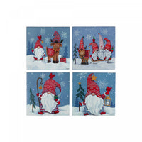 Sous-verre de Noël carré de 8 po en céramique orné d’un gnome - ensemble de 4