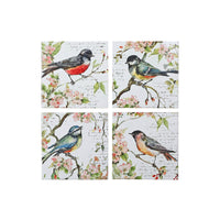 Sous-verre carré de 8 po en céramique avec oiseau printanier - ensemble de 4 sous-verre