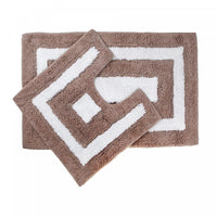 Ensemble de 2 tapis de salle de bain blancs en coton avec bordure taupe