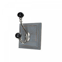 Crochet de couleur nickel antique avec boutons noirs et base en bois gris délavé - ensemble de 2 crochets