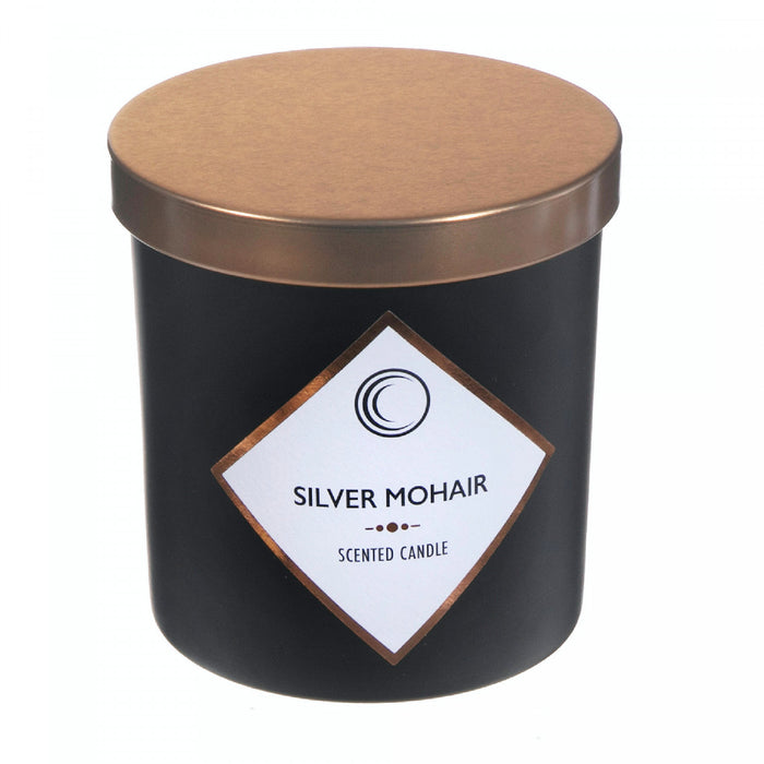Bougie parfumée noir mat de 7 oz à arôme de mohair argent avec couvercle - ensemble de 2