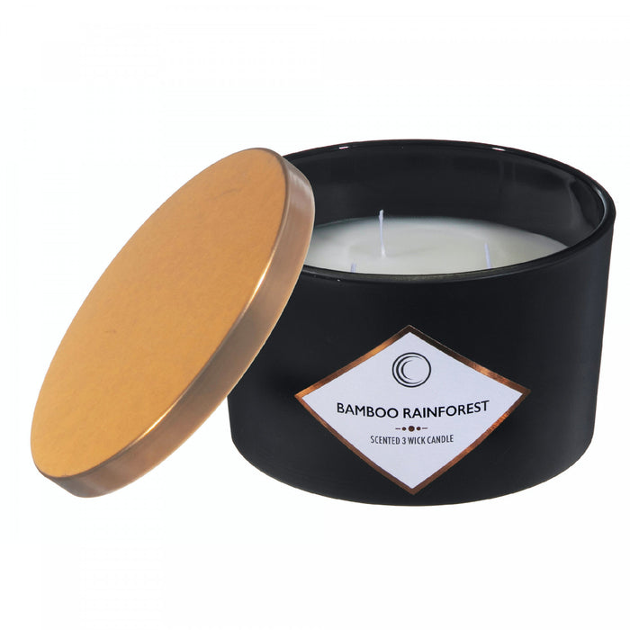 Bougie parfumée noir mat de 14 oz à 3 mèches à arôme de forêt tropicale de bambou