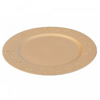 Assiette de présentation dorée ornée de flocons de neige