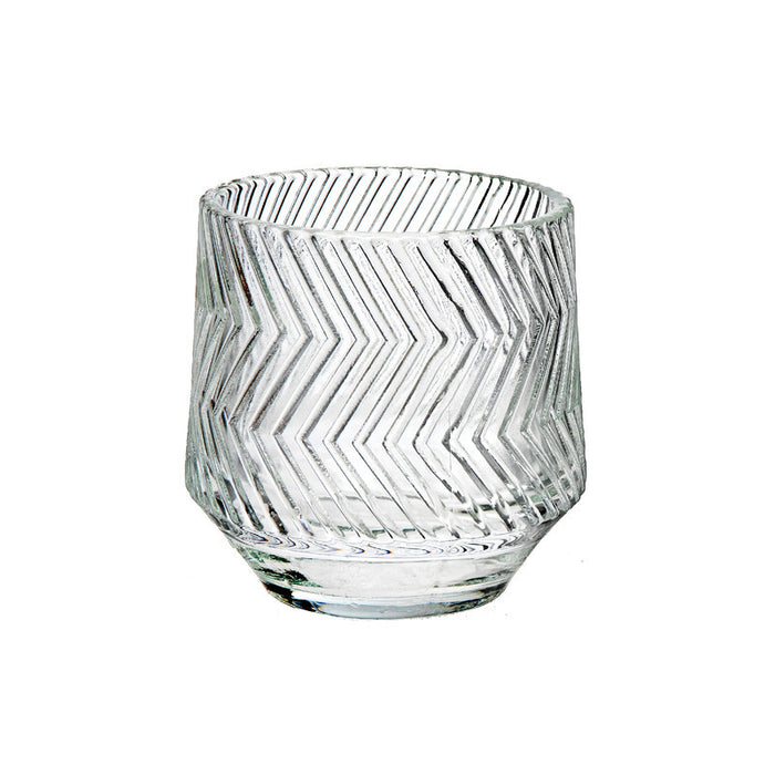 Bougeoir rond en verre à motif de chevrons - ensemble de 4