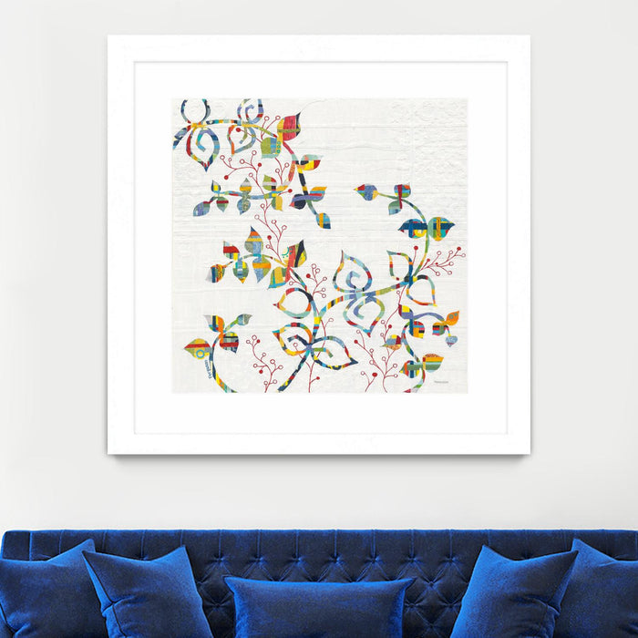 Œuvre d’art murale encadrée blanche et mate « Rainbow Vines With Berries » 36 x 36