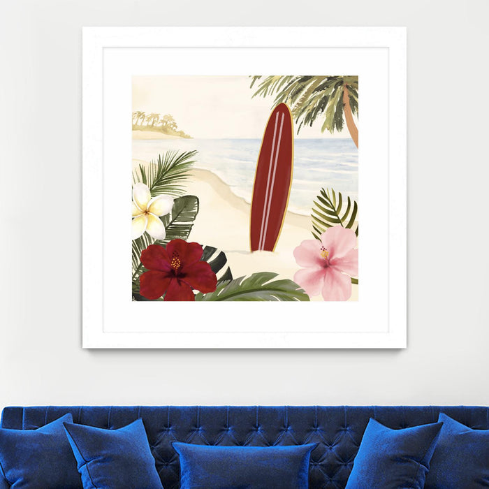 Œuvre d’art murale encadrée blanche et mate « Aloha Ii » 30 x 30