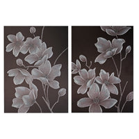 Œuvre d’art murale sur toile peinte à la main au thème « fleurs nocturnes » - ensemble de 2 décorations murales