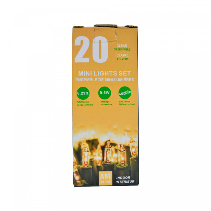Jeu de 20 petites lumières pour l’intérieur avec ampoules transparentes - ensemble de 2 jeux de lumières de Noël