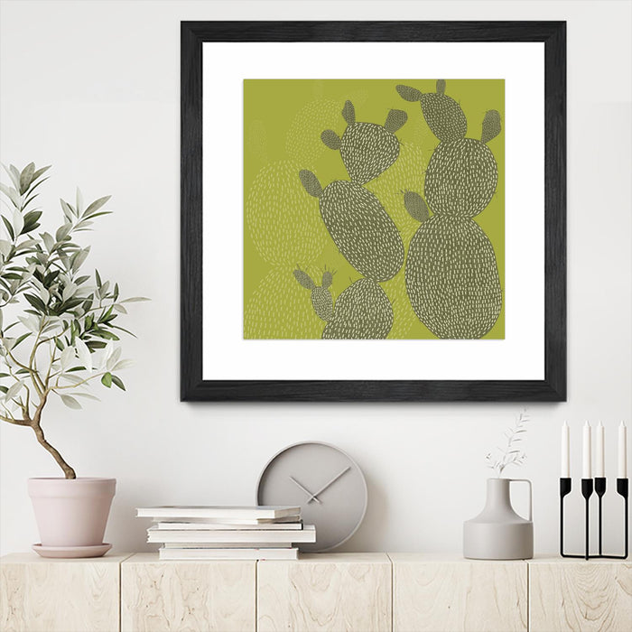Œuvre d’art murale encadrée noire et mate « Opuntia Ii » 36 x 36