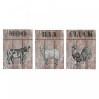 Panneau mural représentant des animaux de la ferme en bois avec touches métalliques - ensemble de 3