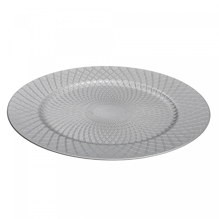 Assiette de présentation de 13 po argentée à motifs de pois et de diamant - ensemble de 6