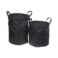 2 paniers de rangement ronds noirs en toile de polyester plastifié avec poignées
