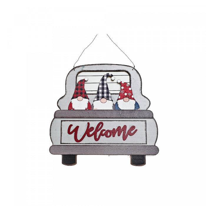 Décoration murale camion avec gnomes en panneaux de fibres à densité moyenne - décoration murale « Welcome »