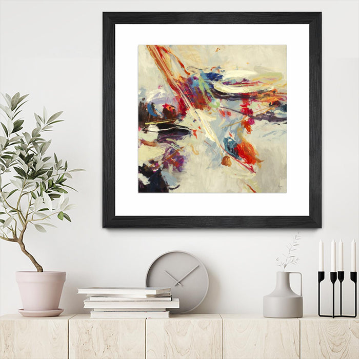 Œuvre d’art murale encadrée noire et mate « Positive Energy I » 30 x 30