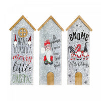 Décoration murale galvanisée en forme de maison, ornée de gnomes et de souhaits en anglais - ensemble de 3 décorations murales