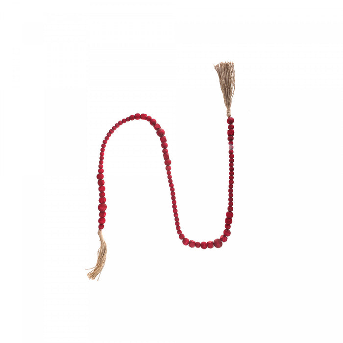 Guirlande de perles en bois rouge avec glands