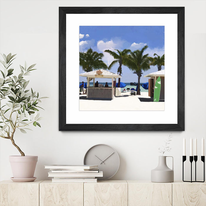 Œuvre d’art murale encadrée noire et mate « Key West Cabana I » 36 x 36