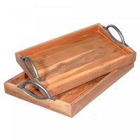 Ensemble de 2 plateaux rectangulaires en bois avec poignées courbées