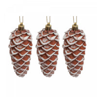 Paquet de 3 ornements de Noël bronze en forme de pomme de pin dans une boîte en PVC
