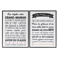 Panneau mural encadré « Règles chez Papi & Mamie » en toile - ensemble de 2 décorations murales