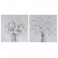 Œuvre d’art murale sur toile peinte à la main représentant un bouquet frais - ensemble de 2 décorations murales