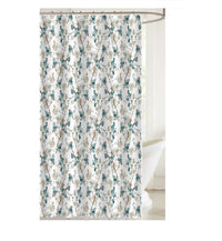 Rideau de douche en toile imprimée d’un motif floral avec crochets à rouleau