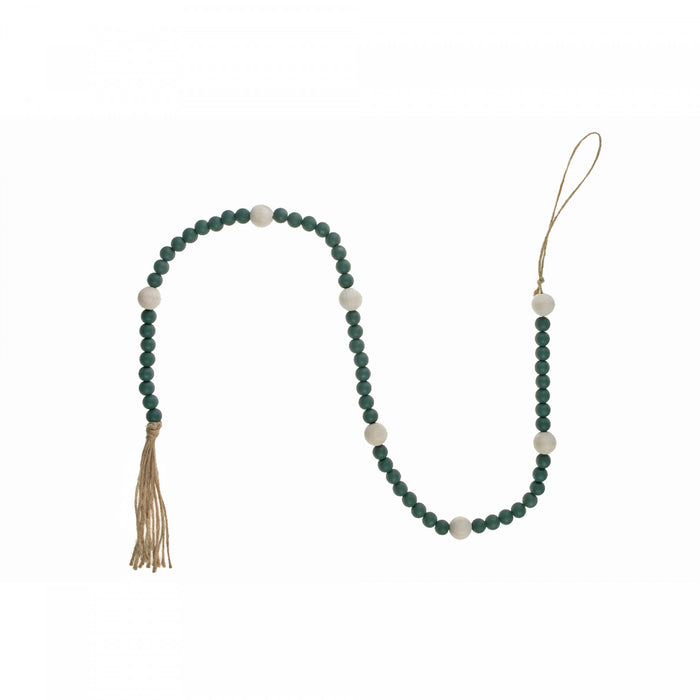 Guirlande de Noël double verte avec perles en bois