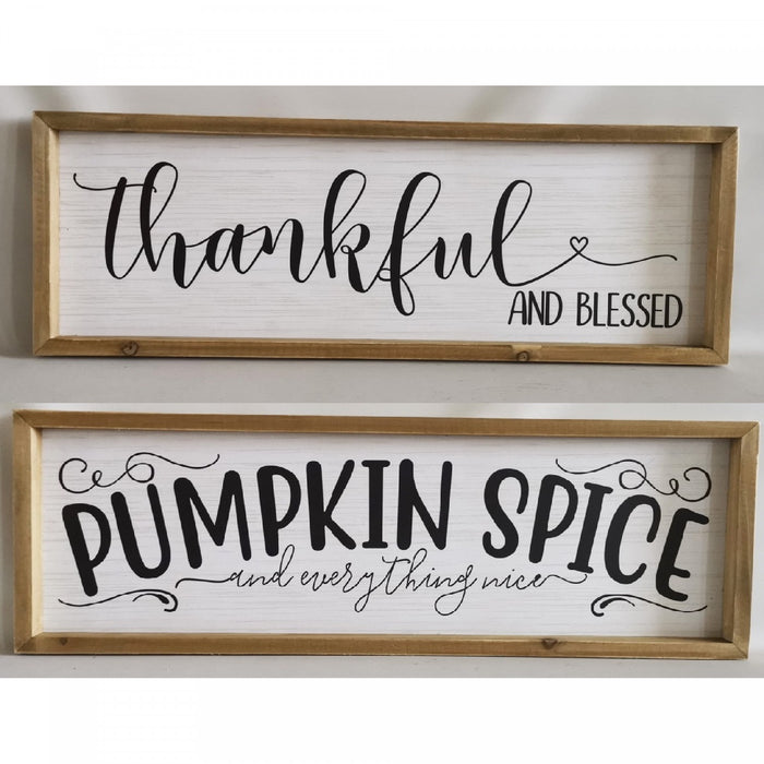 Décoration murale de style plaque encadrée « Thankful » et « Pumpkin Spice » - ensemble de 2 décorations murales