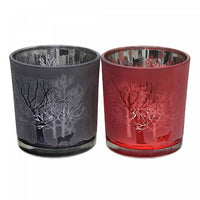 Bougeoirs pour bougie chauffe-plats en verre avec arbres ambrés - ensemble de 2 bougeoirs