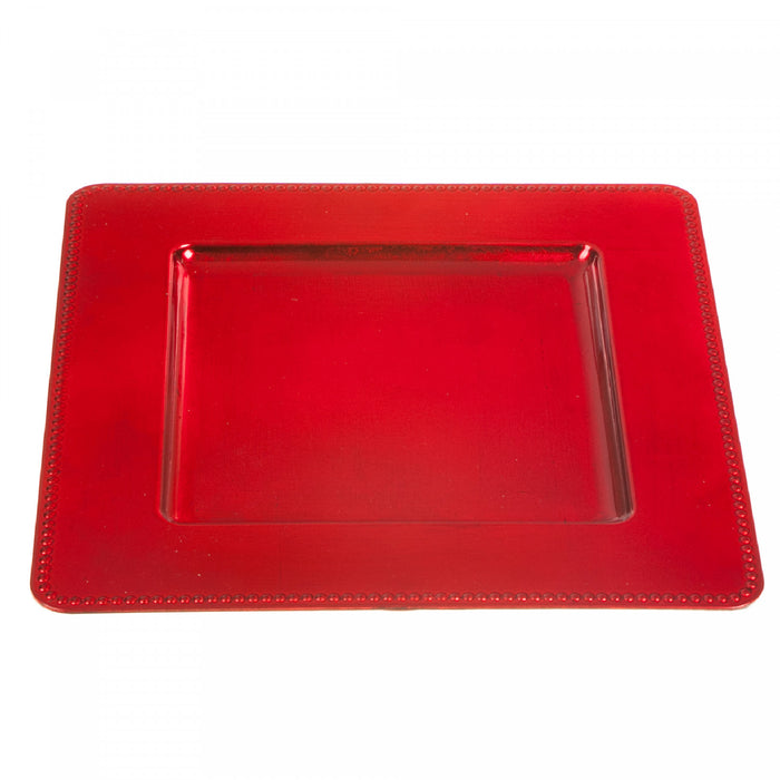 Assiette de présentation carrée de 13 po rouge bordée de perles - ensemble de 2